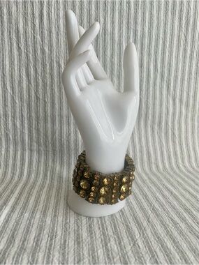WHITE HOUSE BLACK MARKET Bronze Tone‎ Amber Stretch Cuff Bracelet